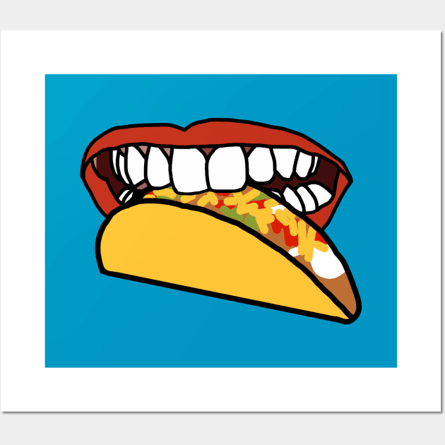 Food For Mouth With Red Lips and White Teeth Eating Taco Wall Art by ellenhenryart